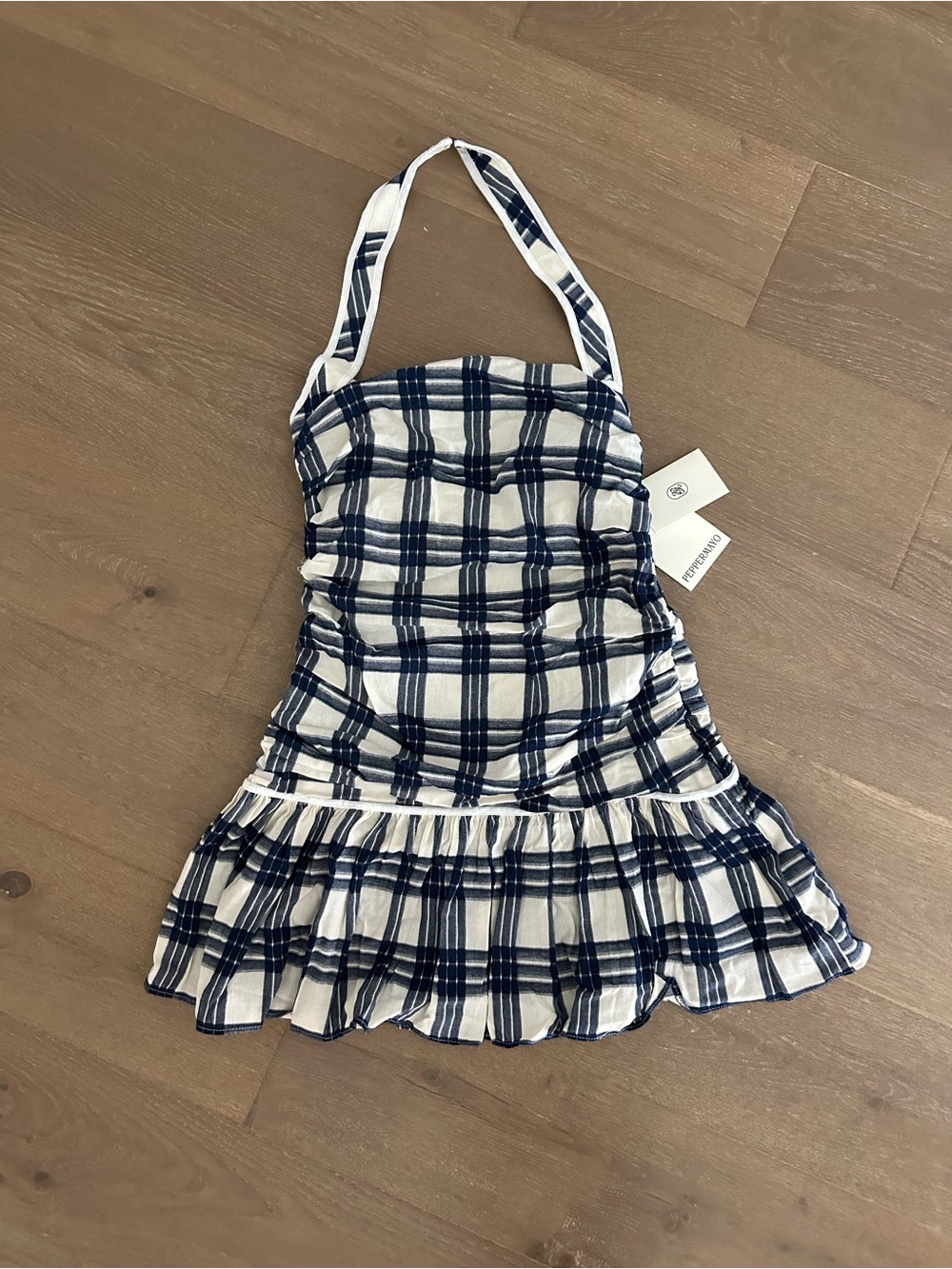 Peppermayo Navy and White Plaid Halter Dress